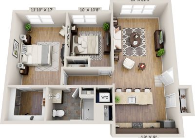 Two bedroom 3D floor plan