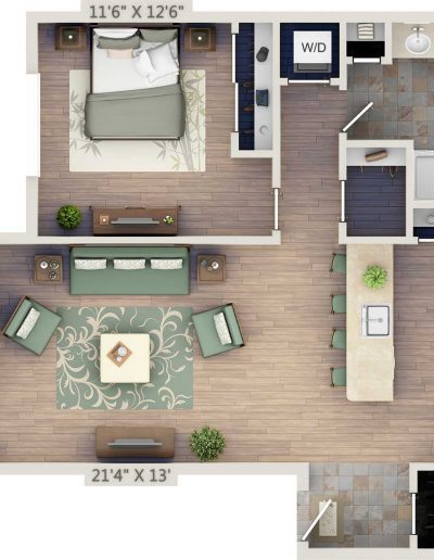 One-bedroom 2D floor plan without study